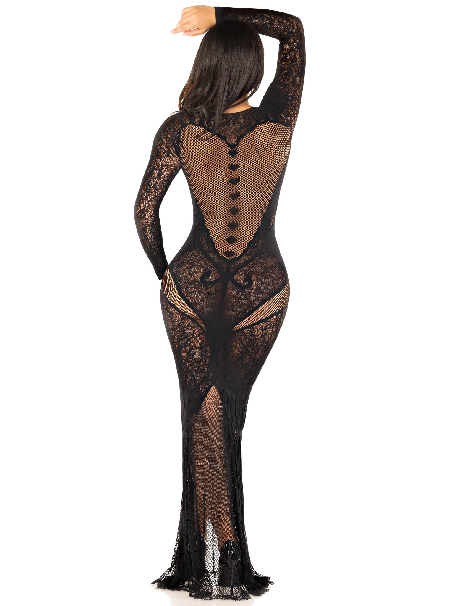 Leg Avenue Lace Body Con Gown with Heart Net Detail Ensemble de Lingerie Femme