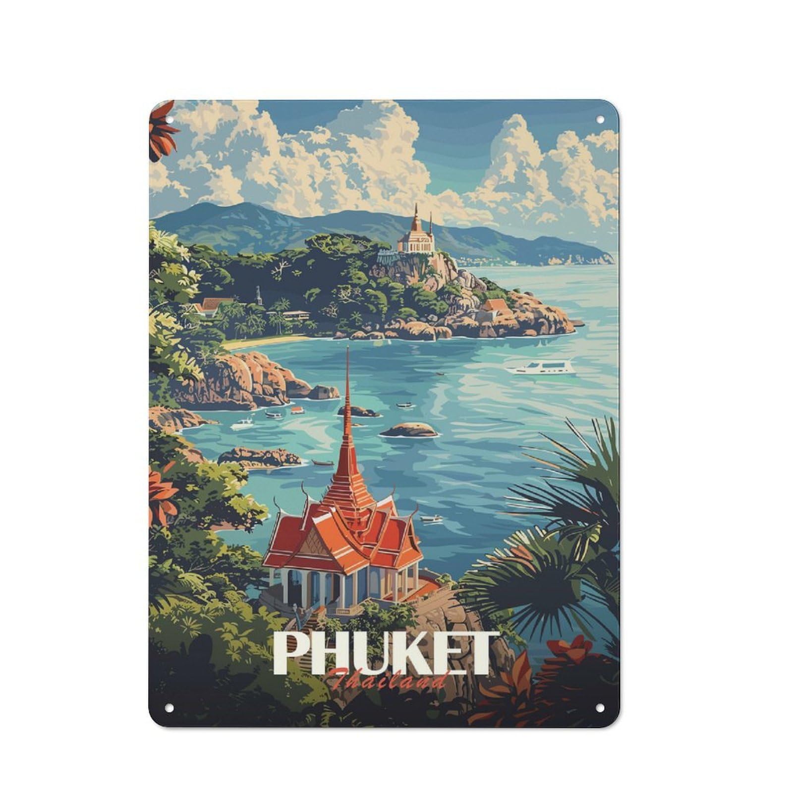 Junmoney Style-18 Metal Wall Sign 40X30cm Featuring Phuket Thailand Travel For Café Or Home Bar, A Decorative Gift For A Newly Furnished Café And Home Bar