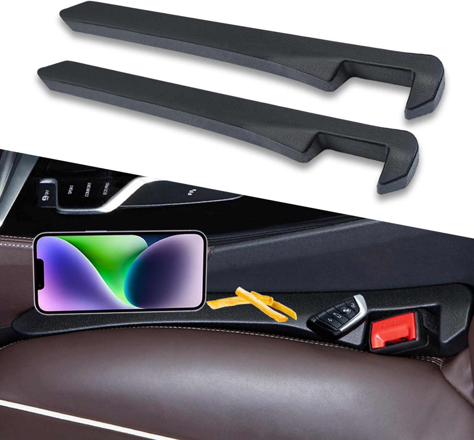 2 Pack Car Seat Gap Filler, Universal for Car SUV, Truck to Fill The Gap Between Seat and Console Crevice Blocker Stop Things from Dropping Black