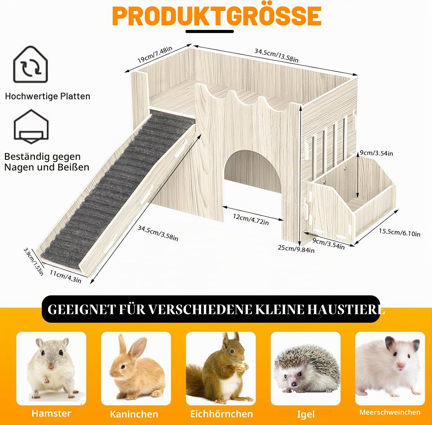 Meerschweinchen Versteck Haus Holz Meerschweinchen Schloss mit Futterbecken Meerschweinchen Spielzeug Zubehör für Chinchilla Hamster Igel Kaninchen Hase