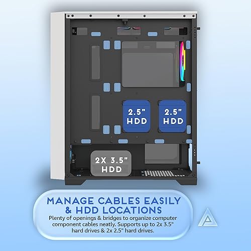 Miniatura 7 de Apevia Destiny-PRO-WH Destiny Pro Mid Tower - Funda para PC para juegos con 6 ventiladores ARGB de 4.724 in, 366 modos de luz RGB, 1 panel frontal
