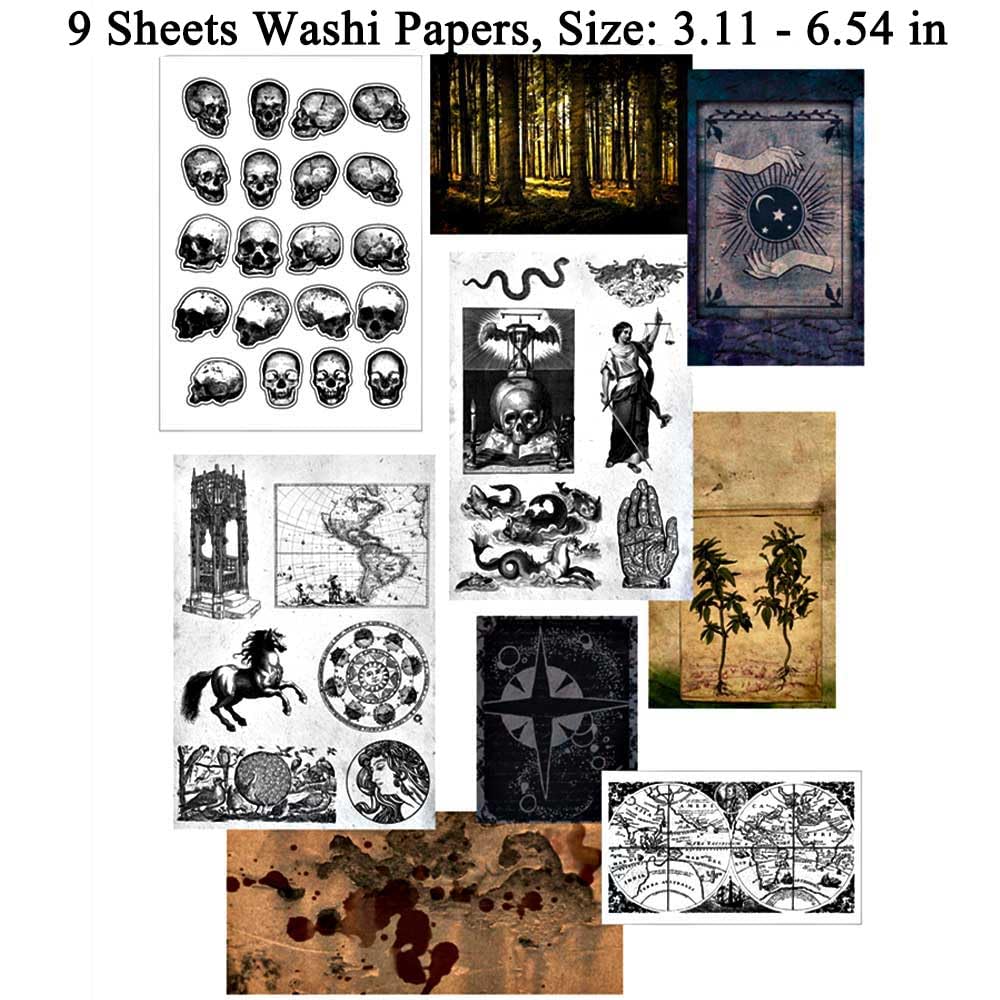 Dark Academia Junk Journal Supplies, Vintage Skull Decoupage-Papier für Scrapbook Kit, 45 Stück Astrologie Ephemera für Junk Journals, Pilzpflanzenmaterialien für Raumdekoration