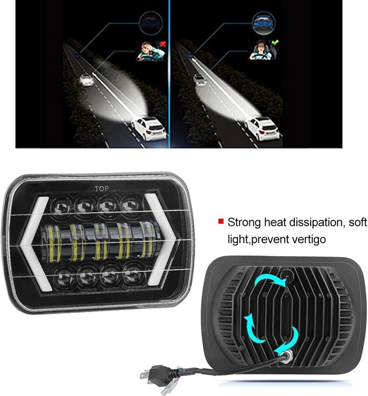 Akozon 300W LED Első Fényszóró - 7 Hüvelykes Négyzet Alakú Vízálló Autólámpa Cherokee XJ, MR2, Celica és 240SX Modellekhez
