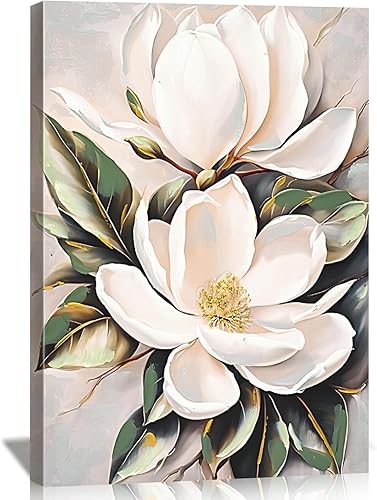 DRLWGTY White Flower Canvas Wall Art, Botanical Framed Wall Decor Aesthetic with