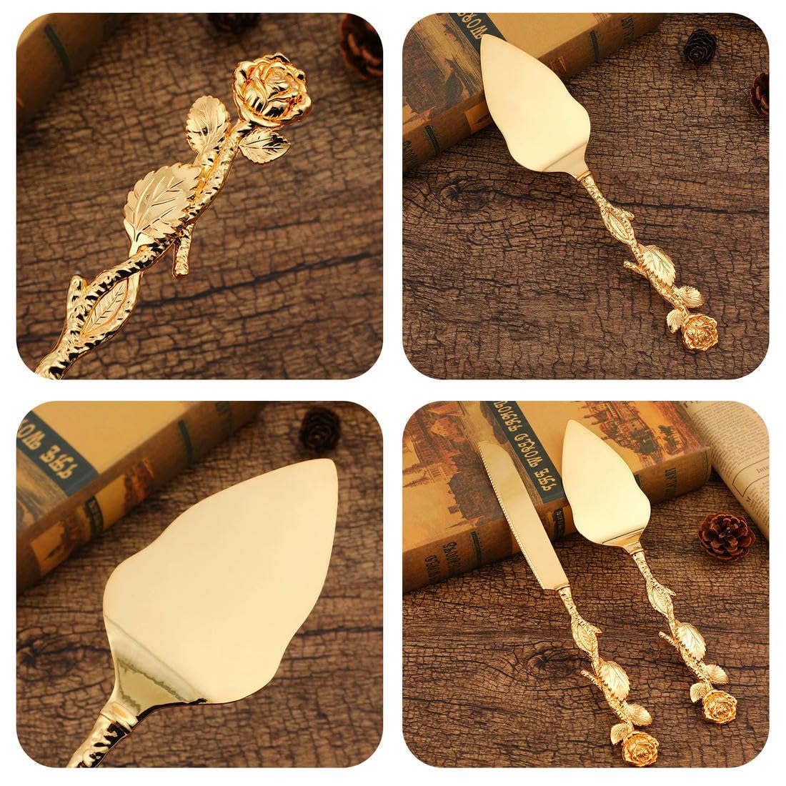 Ensemble de 2 Couteaux à gâteau et pelles en Zinc doré Vintage Outils de découpe de gâteaux pour Cadeau de Mariage Fournitures de fête d'anniversaire de Mariage