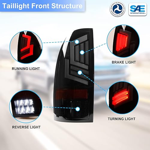 Miniatura 4 de ROXX Conjunto de lámpara de luz trasera LED para Toyota Tacoma 2005-2015, par de luces traseras LED de freno con señal de giro secuencial, carcasa