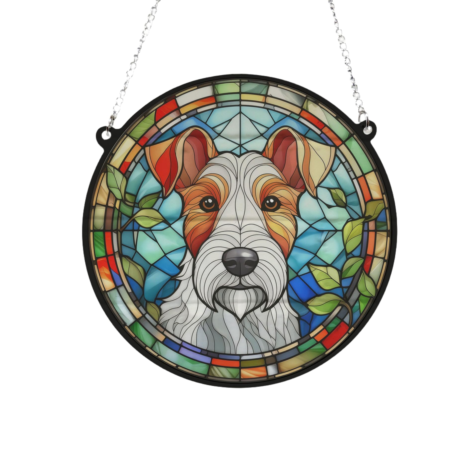 Fox Terrier Stained Glass Effect Suncatcher Gift for Dog Lovers - 13cm