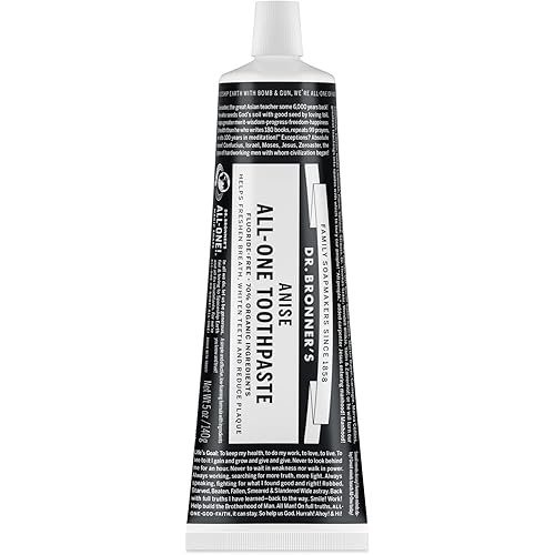 Dr. Bronner’s - All-One Toothpaste (Anise, 5 Ounce, 1-Pack) - 70% Organic Ingredients, Natural and Effective, Fluoride-Free, SLS-Free, Helps Freshen Breath, Reduce Plaque, Whiten Teeth, Vegan