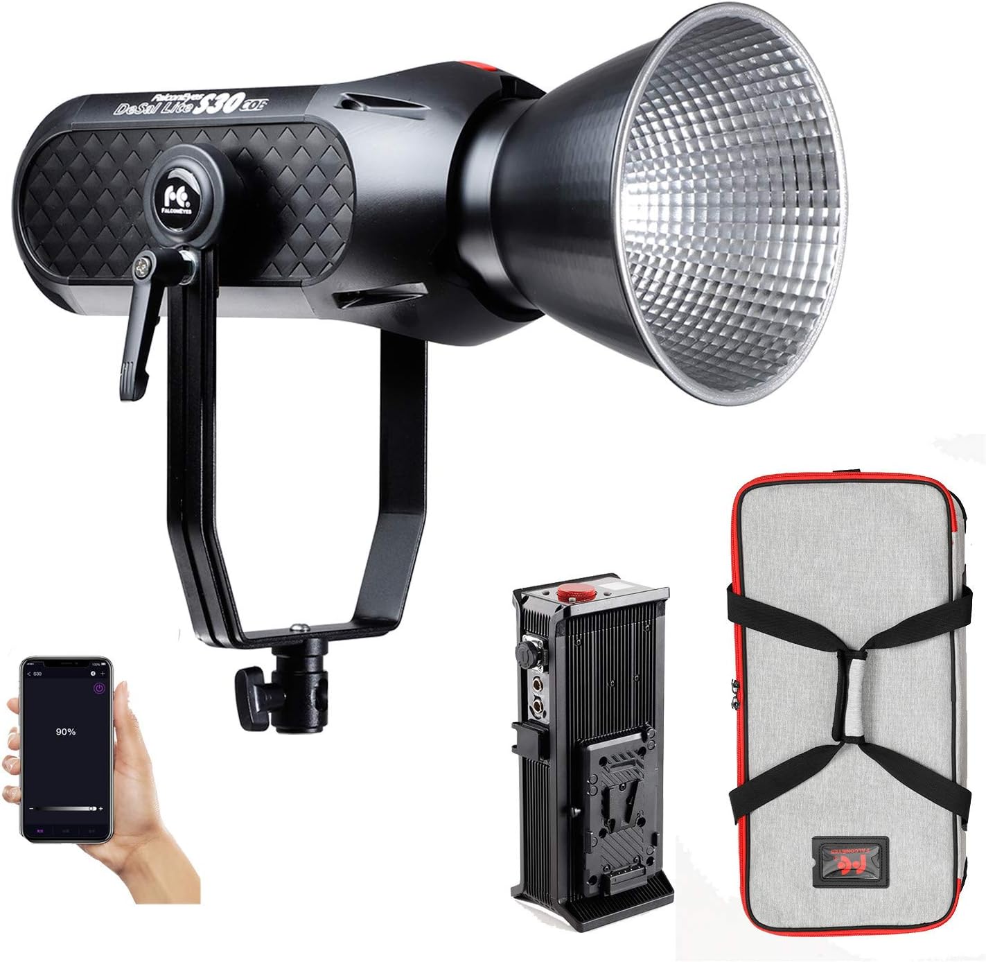 Falcon Eyes COB S30 300W 5600K Daylight Balanced Led Video Light V-Mount Desal Lite App Control 9 Built-in Lighting Effects with Carrying Bag