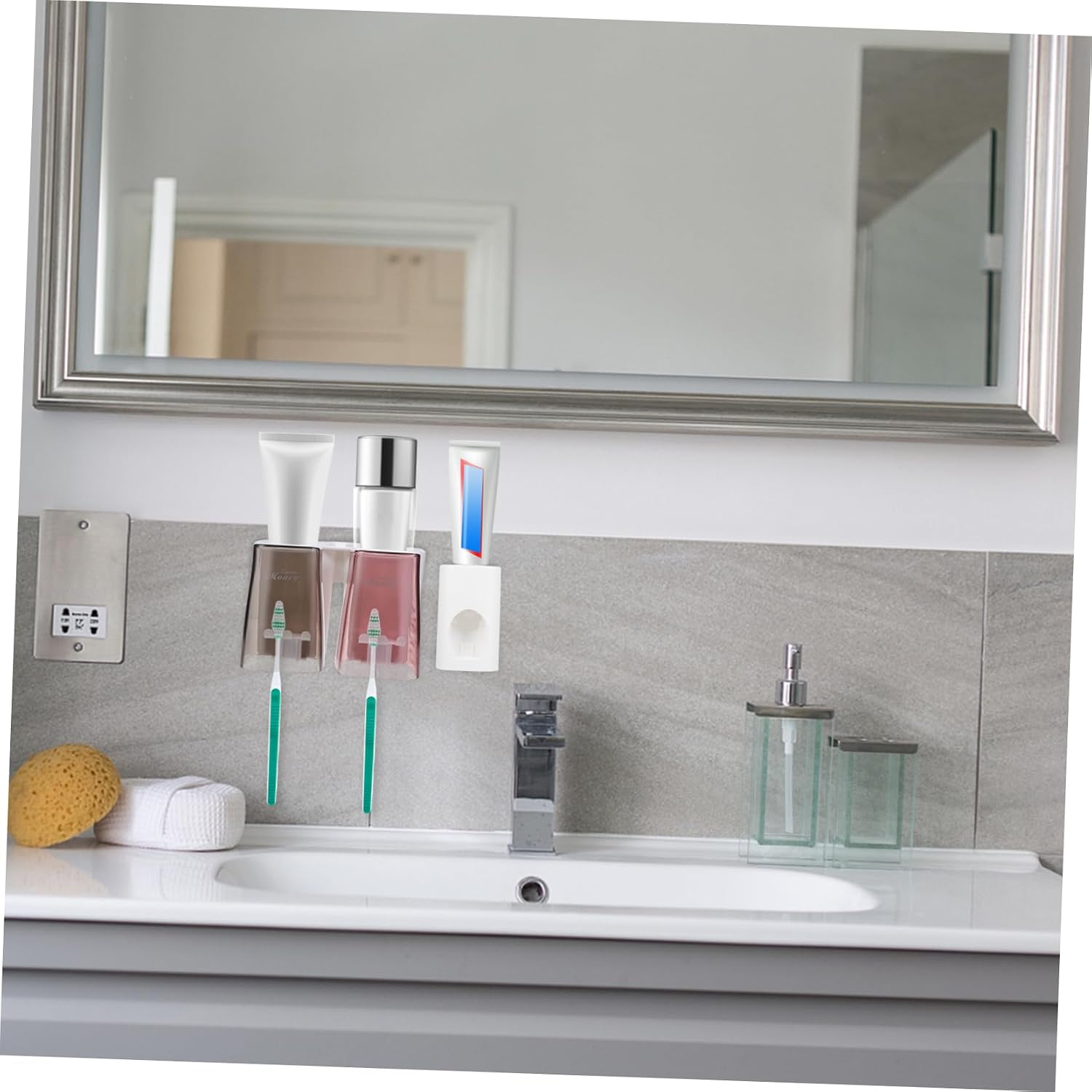 LIFKOME Toothbrush Tray Toothpaste Shelves Storage Rack No Drilling Washroom Rack Toothbrush Holders Tray