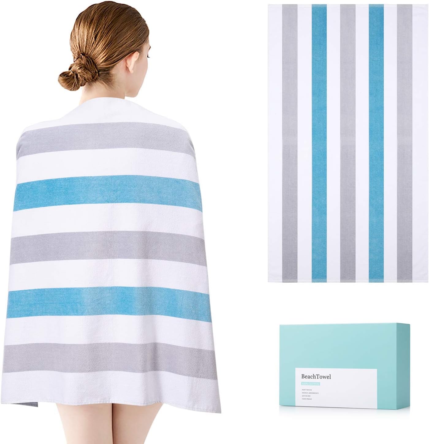 WIIKWEEK 100% Cotton Beach Towel for Travel. Stripe Towel Quick Dry Large Pool/Swim/Bath Towel for Adults（30" x 60"）… : Home & Kitchen