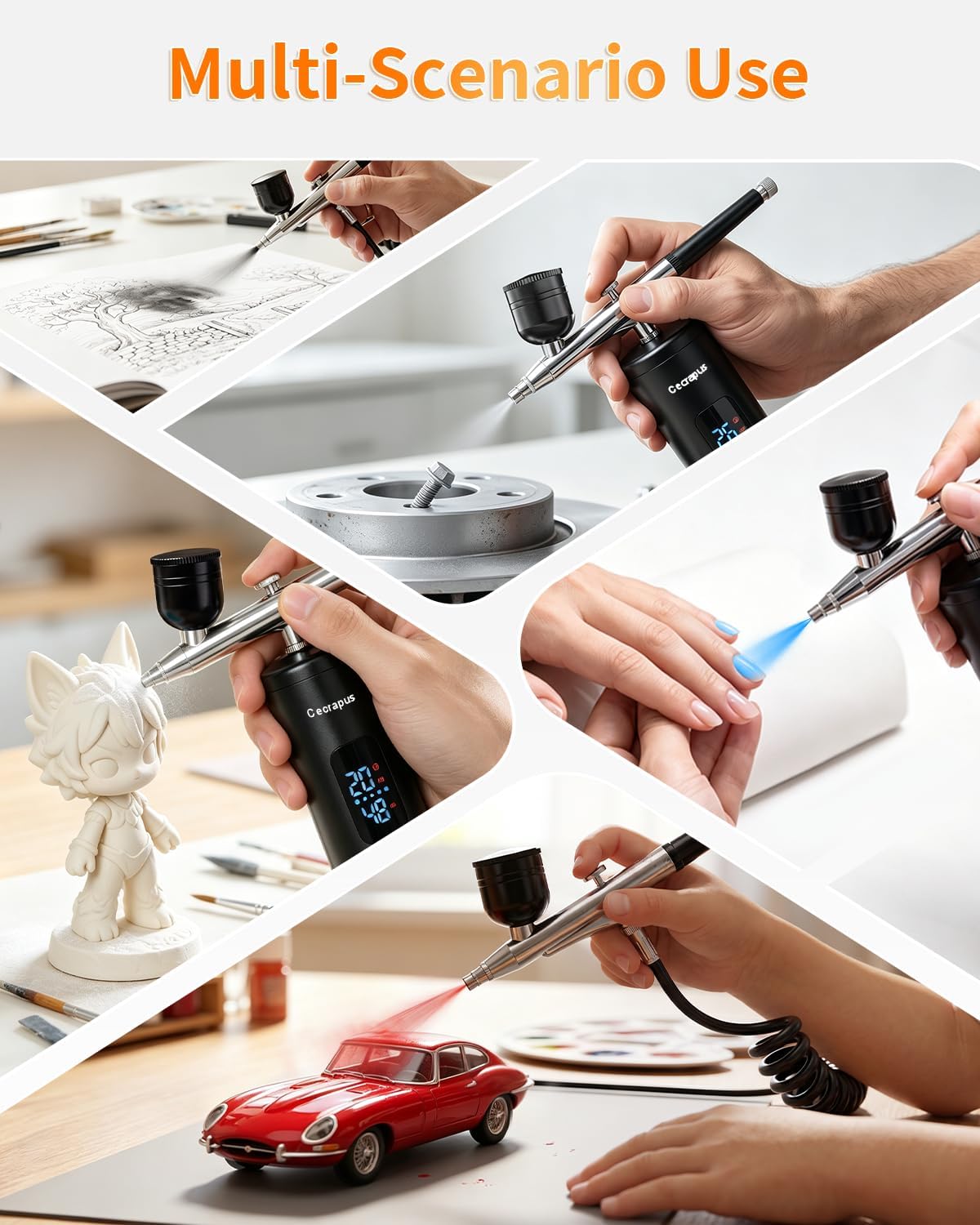Cordless Airbrush Kit with Air Compressor for Nails, Models, Shoes, Cakes & Hair Portable Air Brush Gun Set for Painting and Detail Work