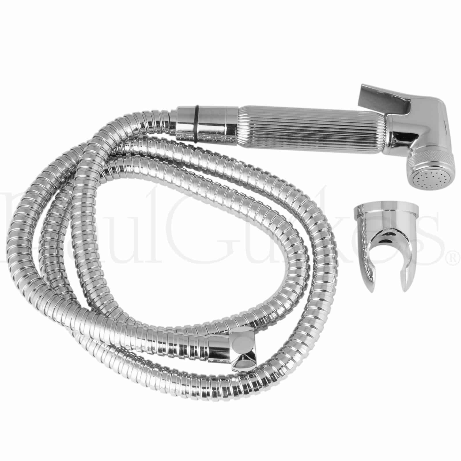 Set Doccetta a Mano in Ottone Cromato con Supporto a Parete e Flessibile in Acciaio Inox 120 cm, Lunghezza 14 cm