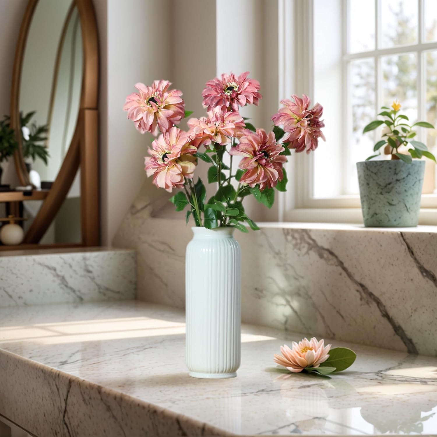 6 Pack Artificial Chrysanthemum Deep Pink Silk Flowers Zinnia Flowers,24'in Long Stem Fake Flower,Suitable for Wedding Decoration Bouquets,Fall Decor,Home Decor(Autumn Powder) - Image 7