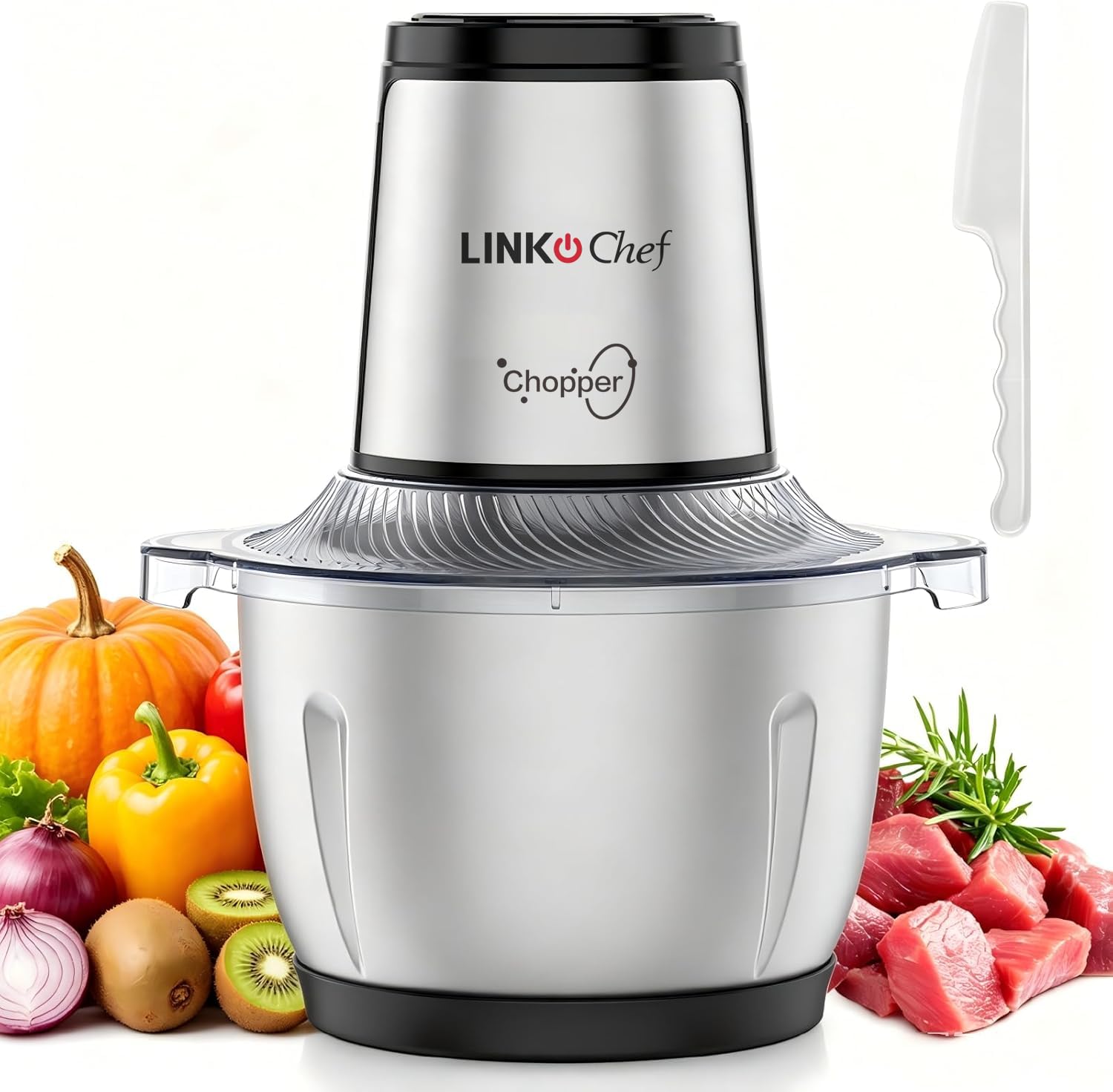 フードプロセッサー LINKChef 250W フードチョッパー ハイパワー 肉挽き 野菜みじん切り 3枚刃カッター 刻む・潰す・砕く・混ぜる 一台多役 1.5L容量 ステンレス鋼 グレー 水洗い可能 過熱保護 操作簡単 家庭用