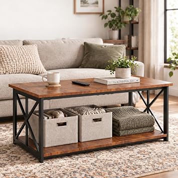 Manora 38 Inch Rectangular Coffee Table with Storage, Warm Brown