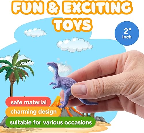 Miniatura 3 de Entervending Juguetes de dinosaurio para niños, juguetes divertidos y coloridos de 2 pulgadas, suministros de fiesta de dinosaurios, recuerdos de