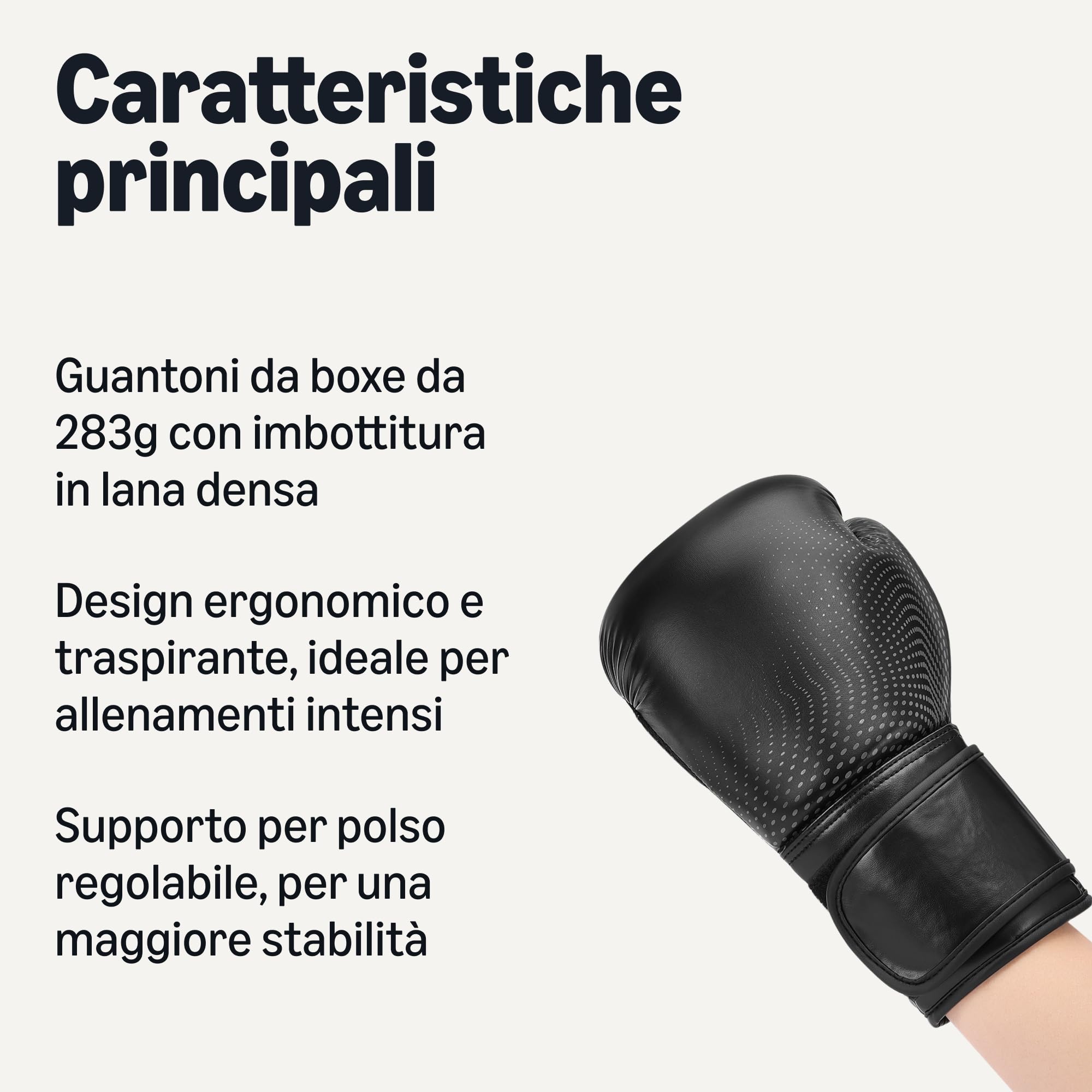 Amazon Basics Guantoni da Boxe in Pelle Sintetica per Uomo e Donna - Guanti da Allenamento per Sparring, MMA, Muay Thai - Design Ergonomico e Traspirante con Supporto Polso - Nero - 3