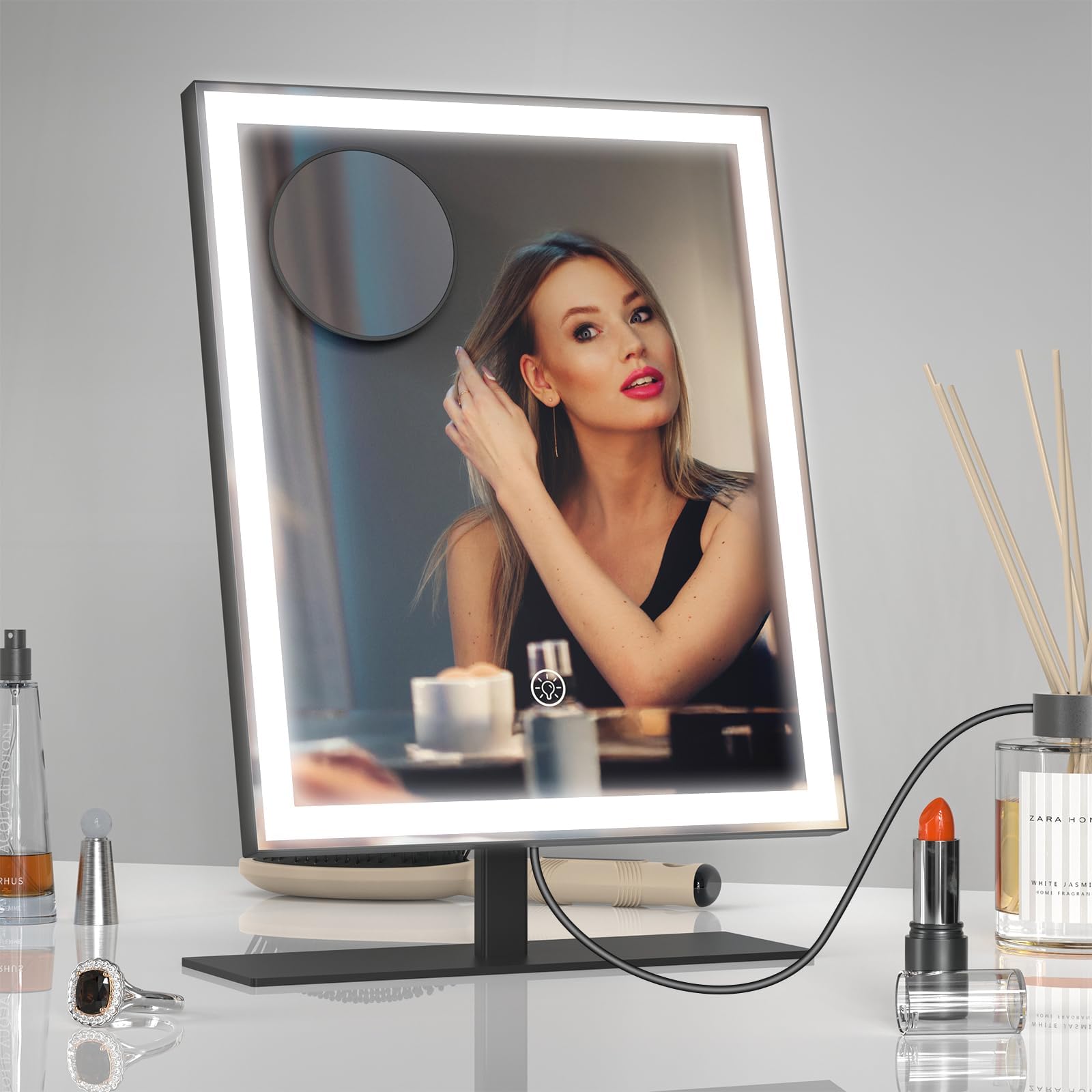 Vanity Mirror With Lights, Hollywood Vanity Dressing Table 12in Mirror With Light 3 Color, Desk Mirror With Led Vanity Make up With Smart Touch Control, Gift For Teen Girl/Women (Black)