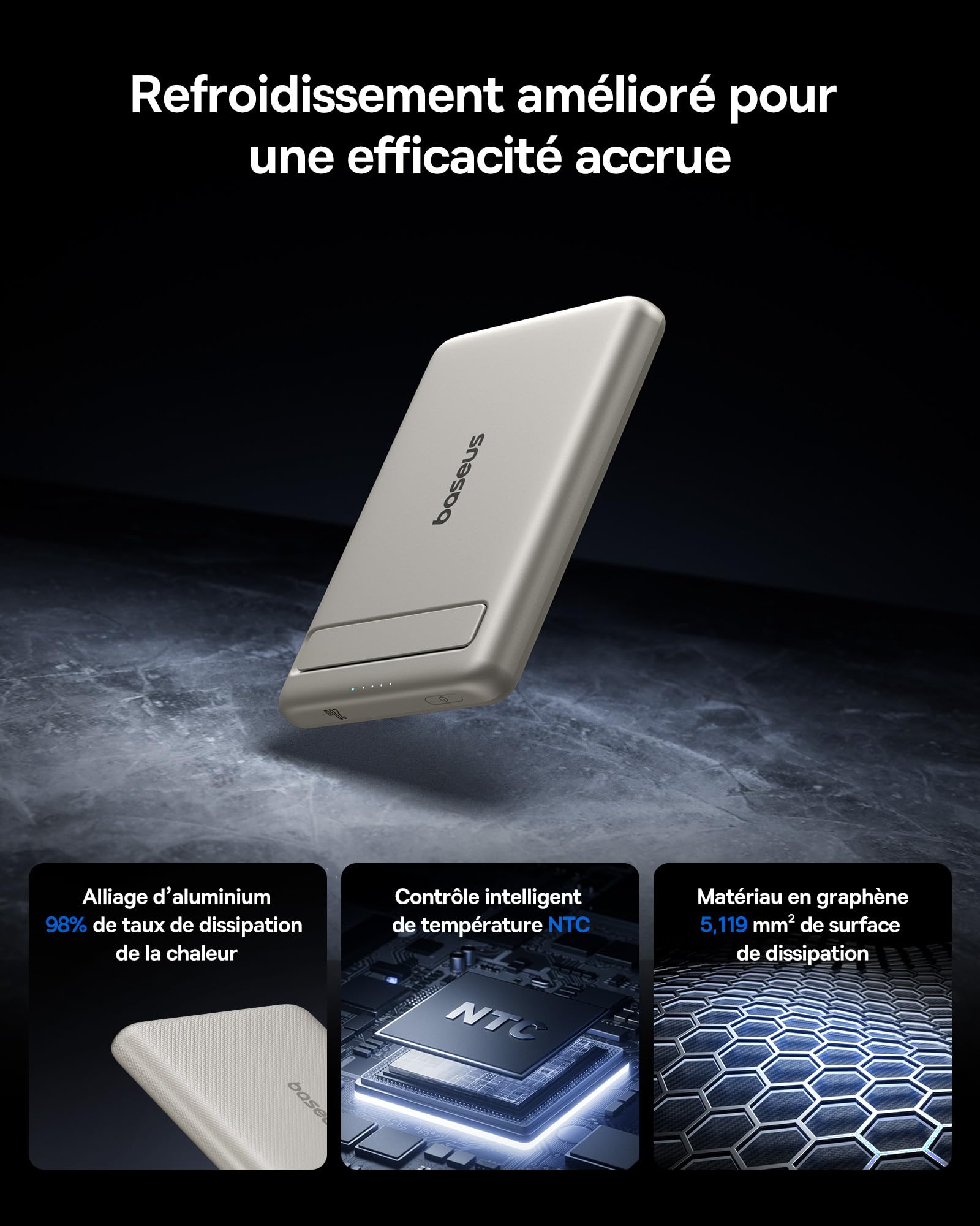 Power Bank MagSafe Baseus 10000mAh 22.5W - Charge Sans Fil 7.5W, Aimants Puissants, Compatible IPhone 12-16