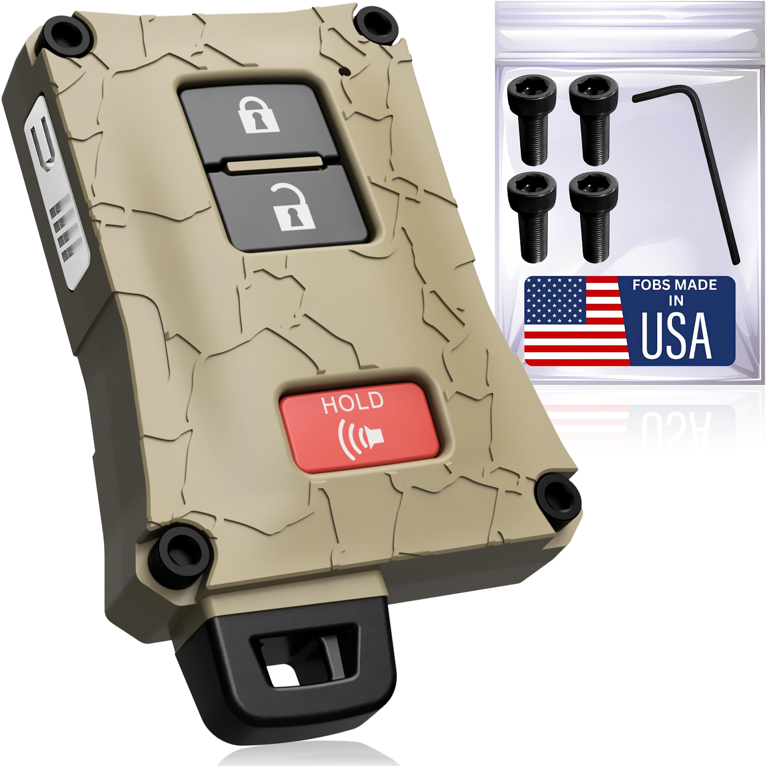 Tacoma Key Fob Case Cover - Compatible with Toyota Tacoma 16-23 - Tundra and 4 Runner 20-21 - Tacoma 3rd Gen Accessories - Only Fits Keyless Remote Check Fitment USA Made (Quicksand, Black Screws)