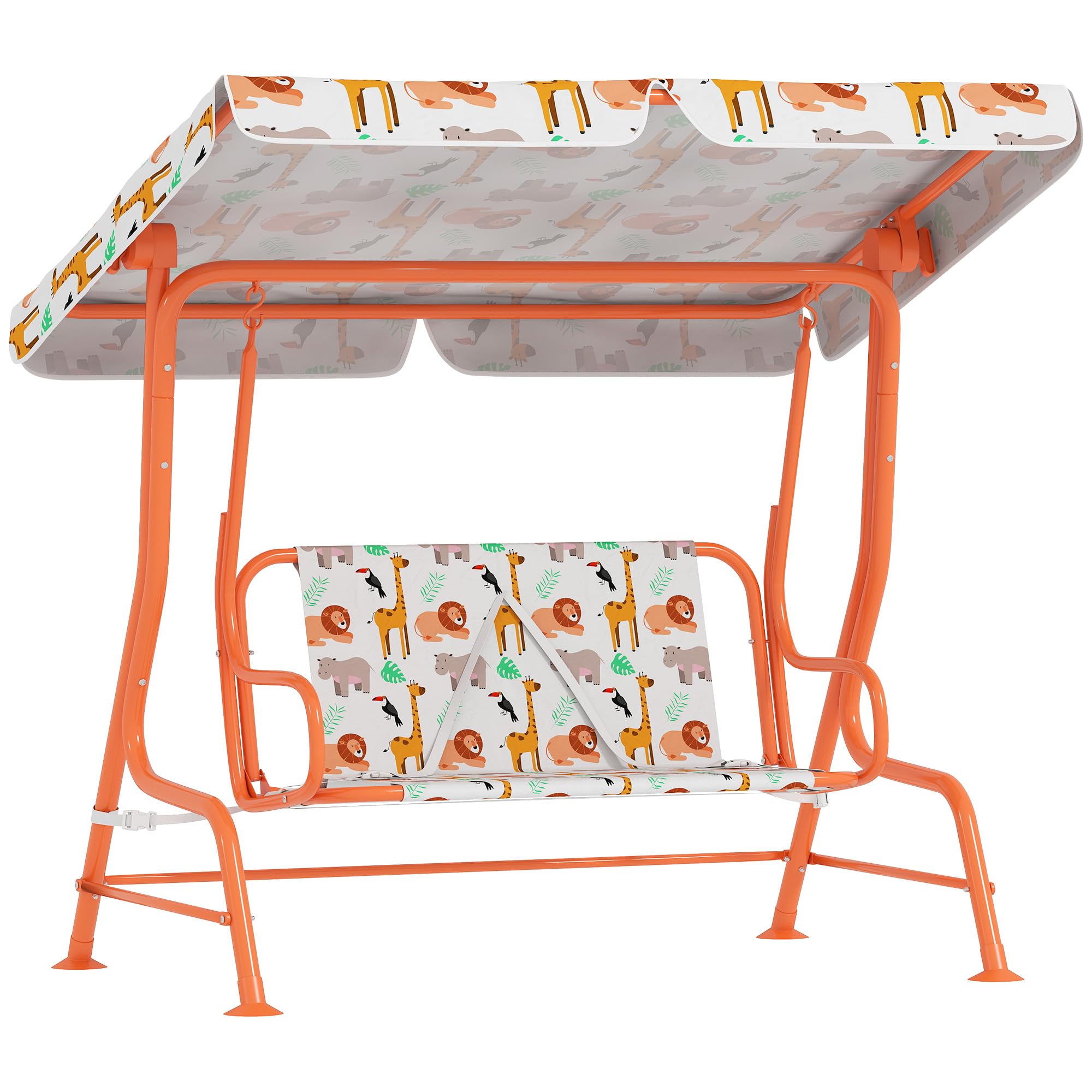 AIYAPLAY Balançoire pour enfants, banc à bascule 2 places avec auvent réglable, ceintures de sécurité, pour l'intérieur et l'extérieur, pour le jardin, la terrasse, la salle de jeux, orange