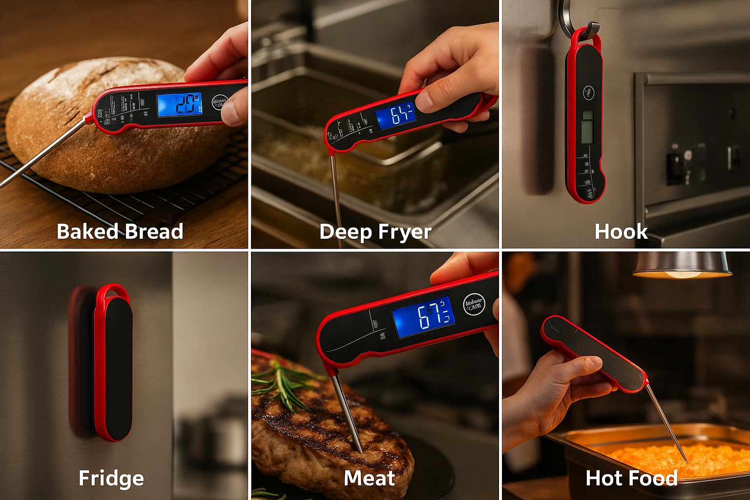 FIRELINE - Termometro digitale ultra veloce impermeabile con retroilluminazione, sonda pieghevole e retro magnetico, lettura istantanea di livello commerciale per grigliare, cucinare, barbecue