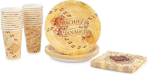 Silver Buffalo Harry Potter Mischief Managed Party - Vajilla para fiestas, platos de papel, tazas, servilletas, paquete de fiesta, 60 piezas,