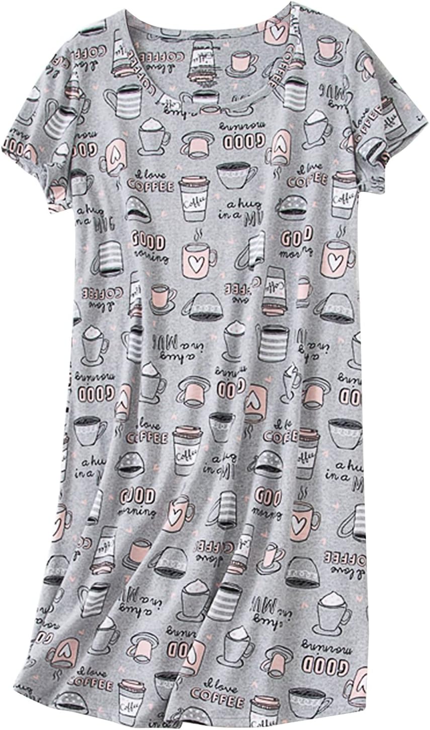 American Trends Nightgowns for Women Cotton Night Shirts Short Sleeve Night Gown Dress Casual Pajamas Soft Sleepwear