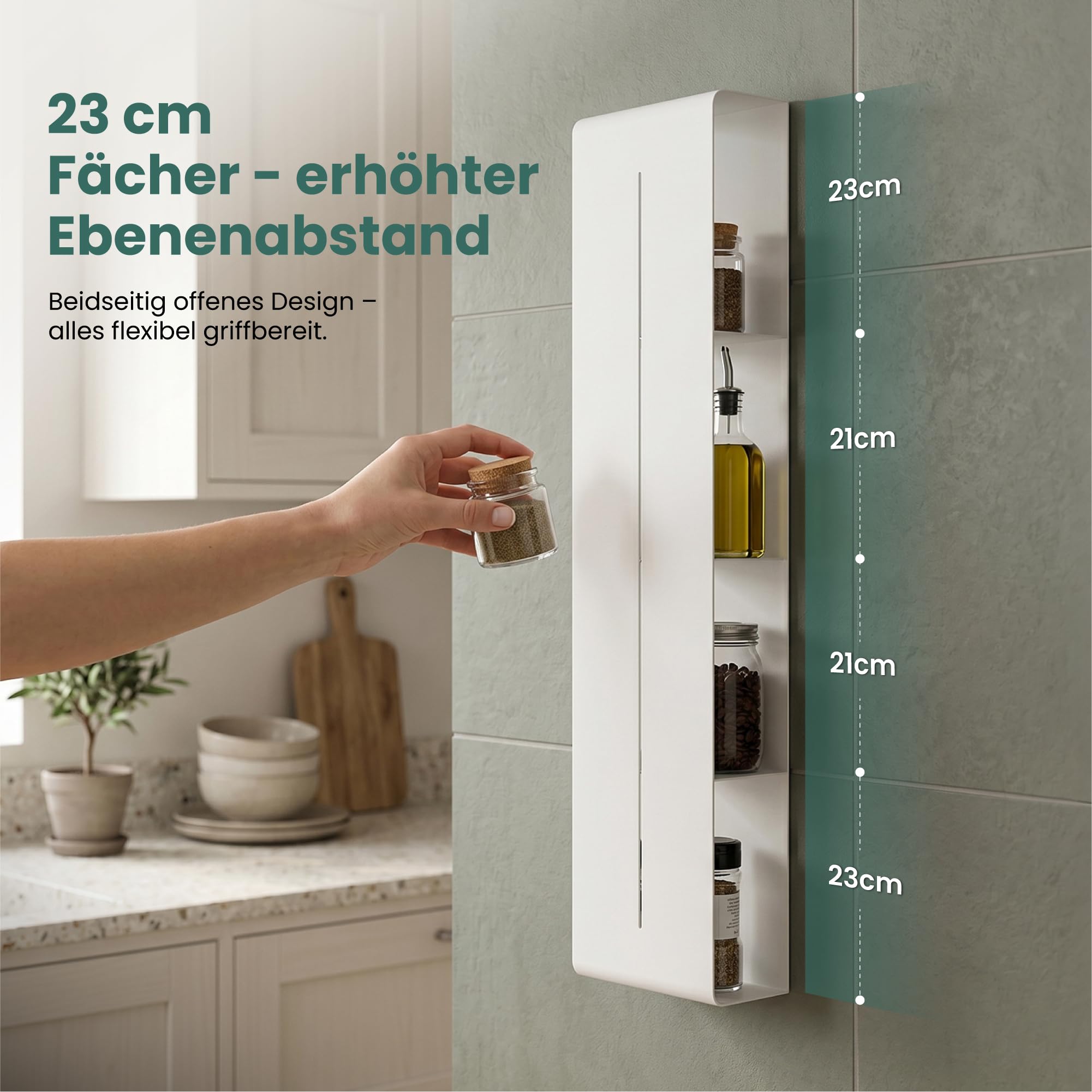 Mai & Mai Duschregal mit 4 Ablagen, Duschablage schmal Regal Weiß | Wandregal zum Bohren, Badezimmer Organizer und Shampoo Halterung für Dusche Bad, 20x90x9cm Reglo-16