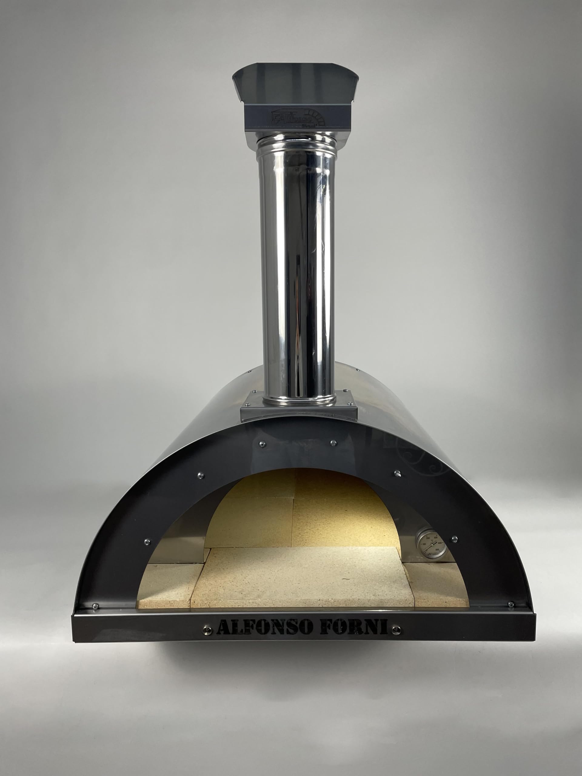 Forno A Legna, Da Esterno, Giardino, Per Pizza, Pane, focaccia, carne, pesce - Alfonso 4 Pizze In Acciaio Inox, con pirometro 500 gradi e porta fuoco, cottura diretta su mattoni refrattari 3 cm