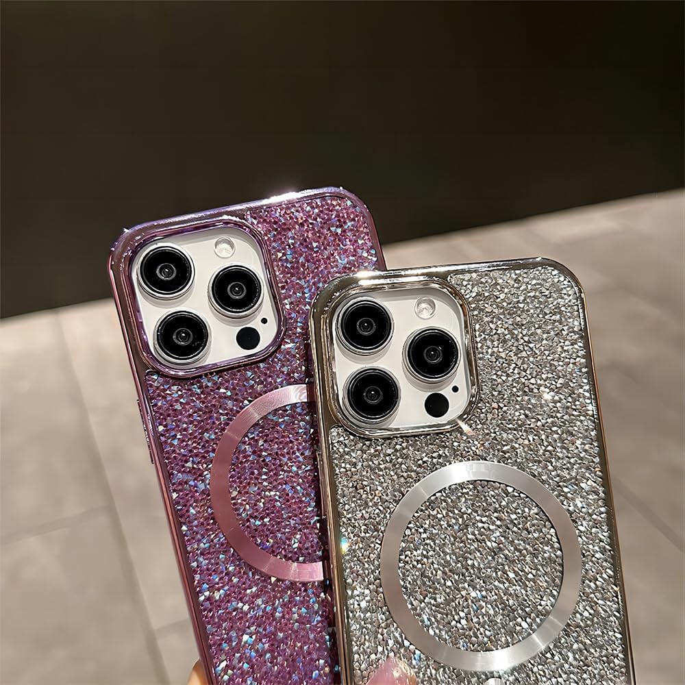 for iPhone Case,Luxury ElectroPlated Frame Glitter Sparkle Sparkly Rhinestone [Compatible with MagSafe] Soft Shockproof Phone Case (Black,iPhone 13 Pro Max) Black iPhone 13 Pro Max