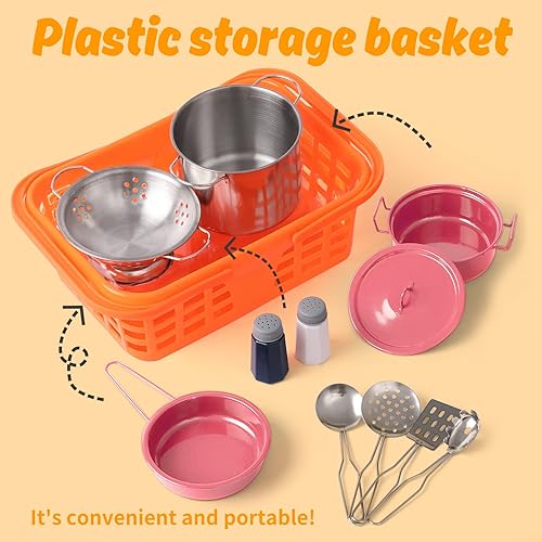 Miniatura 41 de Juego de accesorios de juguete de cocina para niños pequeños, juego de cocina para niñas y niños, incluye ollas y sartenes coloridas (verde)