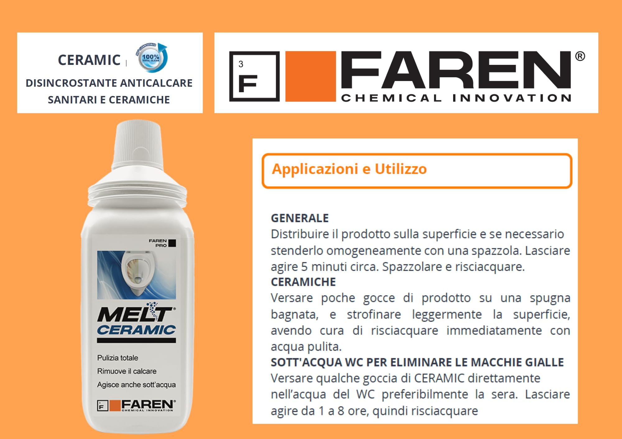 Faren CERAMIC Gel, Disincrostante Anticalcare per Sanitari e Ceramiche, Elimina Calcare e Macchie, Azione Rapida, 750ml