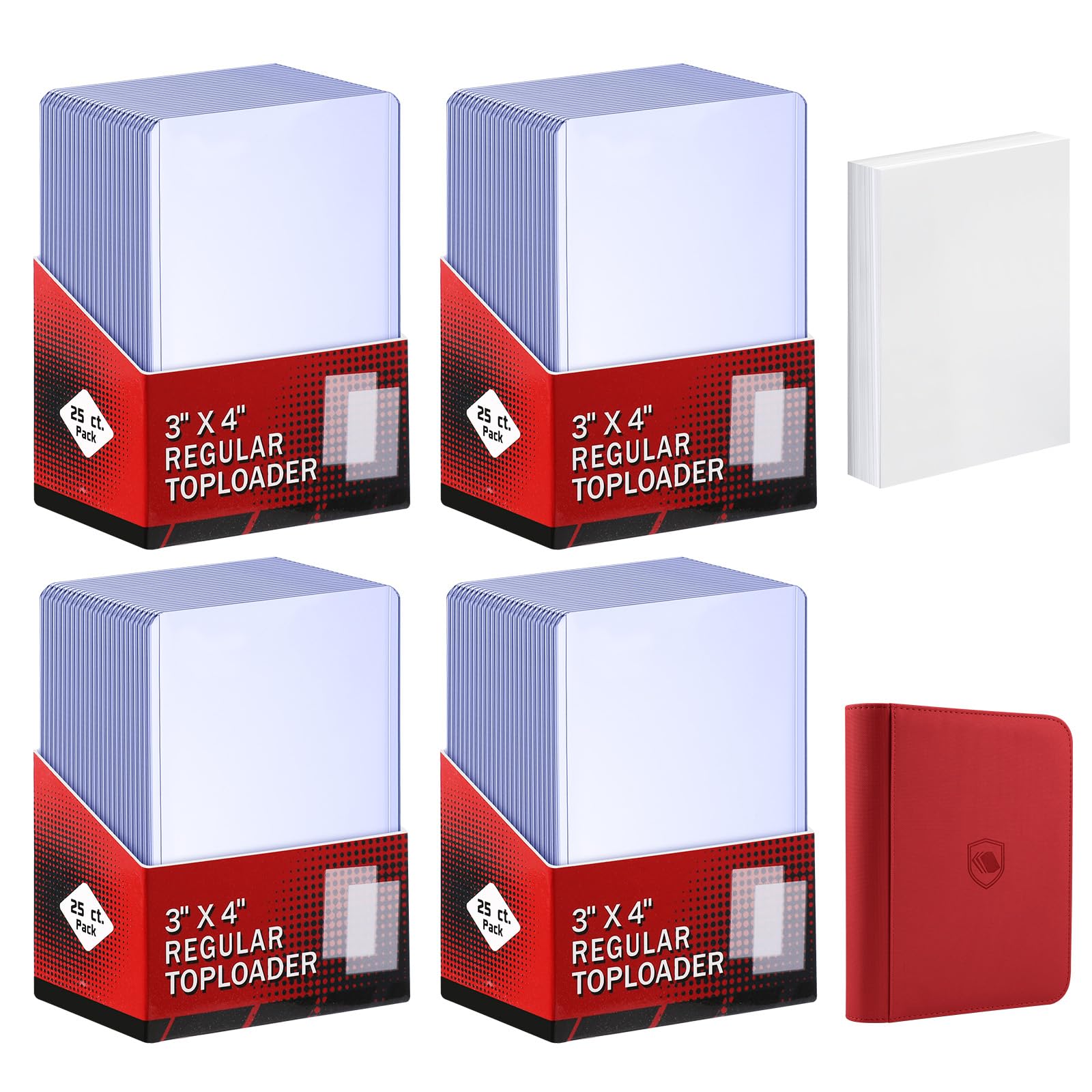khlerox 200 Card Sleeves, Included 96 Pockets Top Loader Binder, 3" x 4" Hard Plastic Card Protector, Trading Card Sleeves for Sports Trading Cards (100 Hard Card Sleeves + 100 Soft Clear Sleeves)