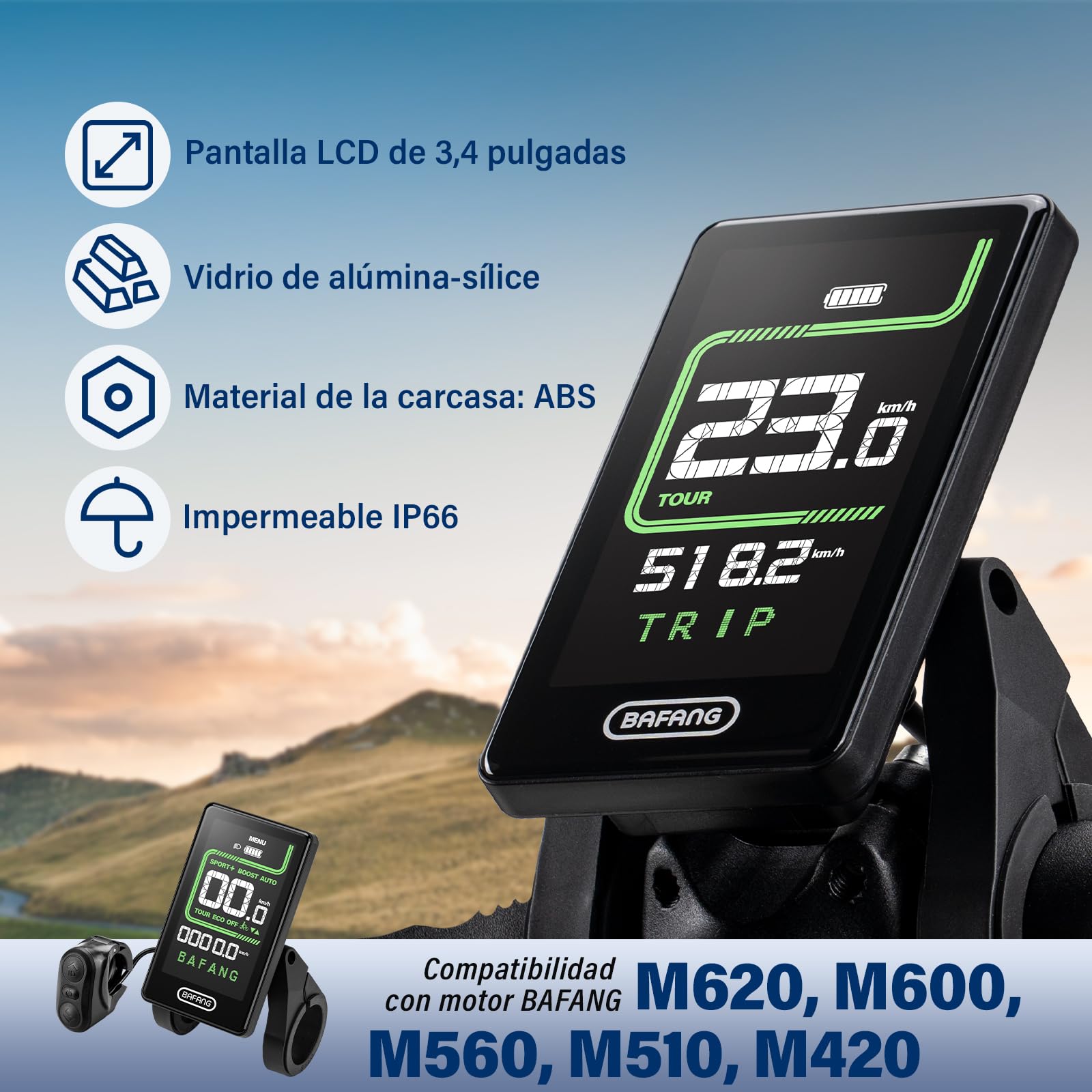 BAFANG Pantalla para Bicicleta Ebike para M620, M600, M560, M510, M420 Motores centrales, Pantalla de Bicicleta eléctrica con protocolo Pas Can 0-5/0-9