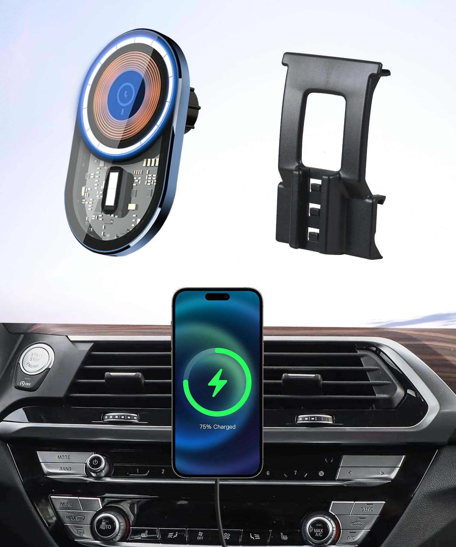 Photo 1 of 15W Wireless Charging Car Phone Holder for BMW X3 2018-2021,X4 2019-2021