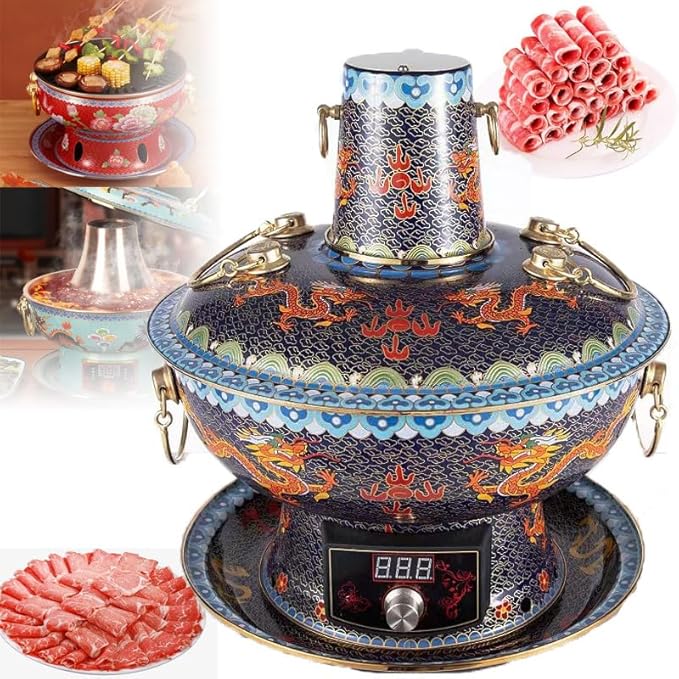 Olla Eléctrica de Cobre 34cm - Doble Uso Eléctrico/Carbón - Control Digital