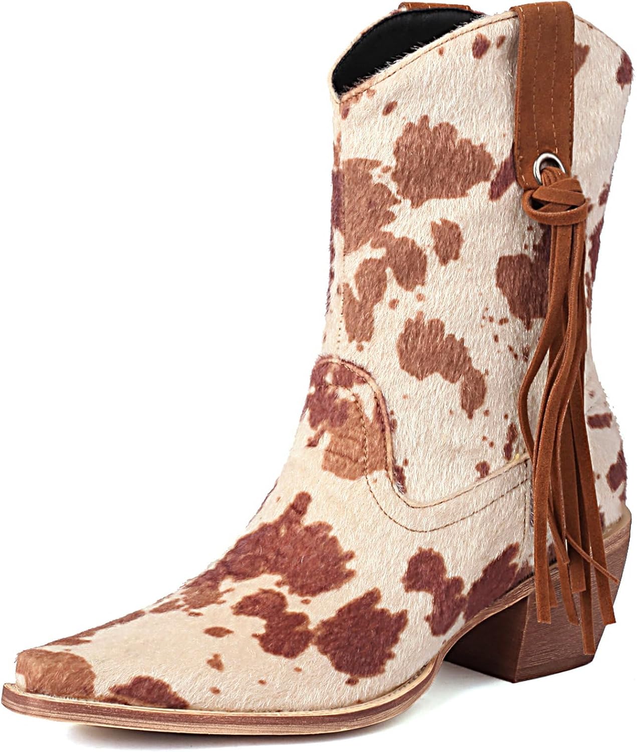 Alsoloveu Ankle Cowboy Boots for Women Suede Snip Toe Chunky Heel Western Boots