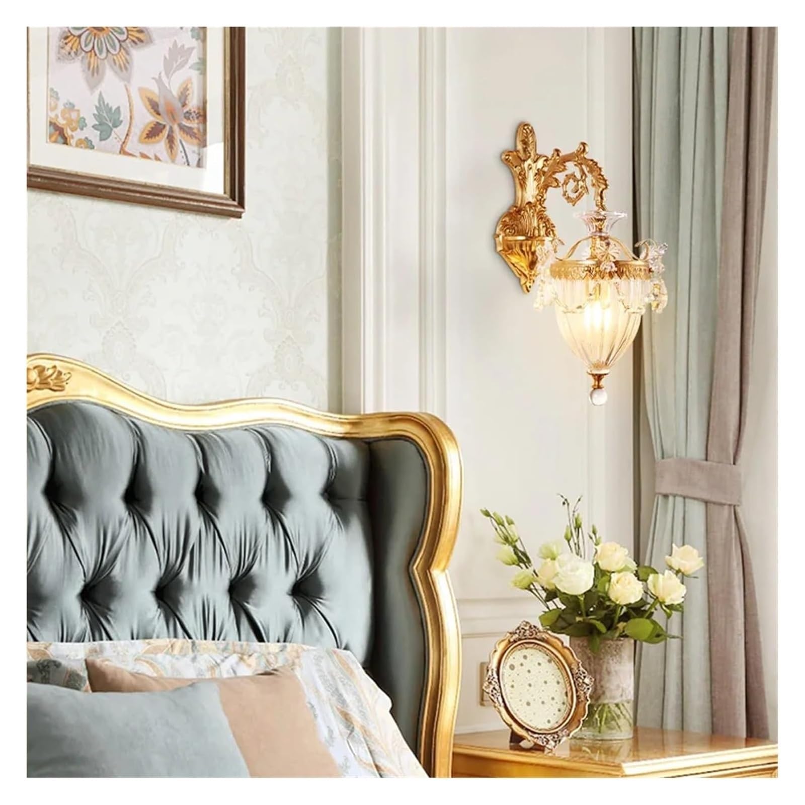 JYBNBBE Wall Sconces, European H65 Copper Crystal Wall Lamp Bedroom Bedside Lamp French Living Room Aisle Corridor Staircase Lights