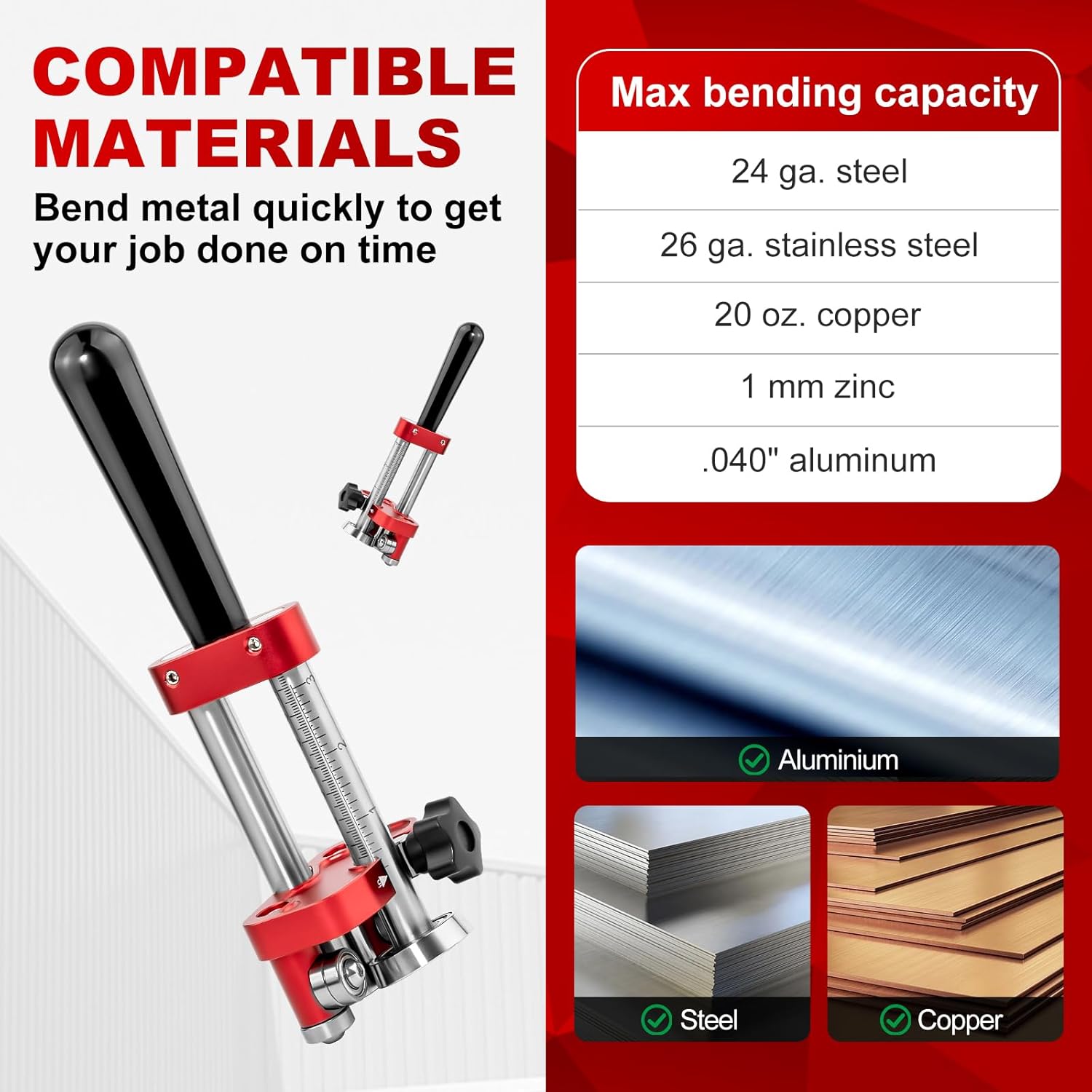 FS1N75 Sheet Metal Bender, Sheet Metal Roller 0-100° Bending Range, 5mm-75mm Bending Depth, Quick Setup Metal Roofing Tools