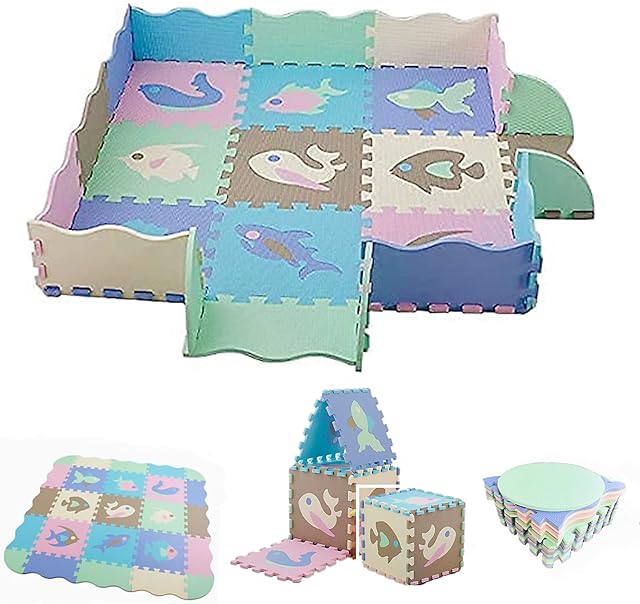 HB.YE Foam Puzzle Play Mat With Borders Soft Jigsaw Tiles Interlocking Play Mat Activity Gym Puzzle Mat for Baby Kids (021) (021)
