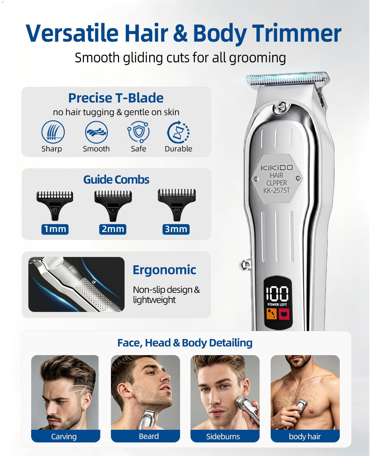 KIKIDO Cordless Hair Clippers and Trimmers Set, 6500RPM, LED Display