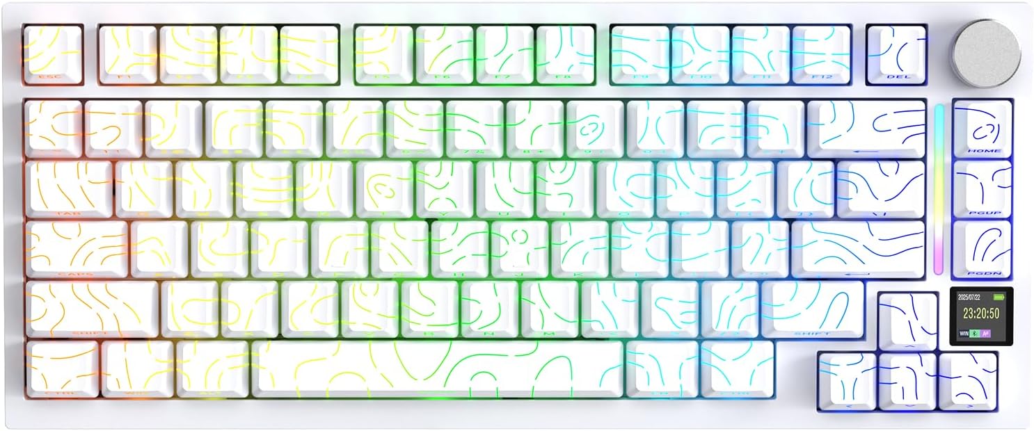 ATTACK SHARK X820 Ultra 75% Wireless Gaming Mechanical Keyboard Hot-Swappable Gasket Mount RGB Backlit BT/2.4G/Wired Custom Keyboard with Smart TFT Display&Knob QMK Driver-White Contour&Shark Switch