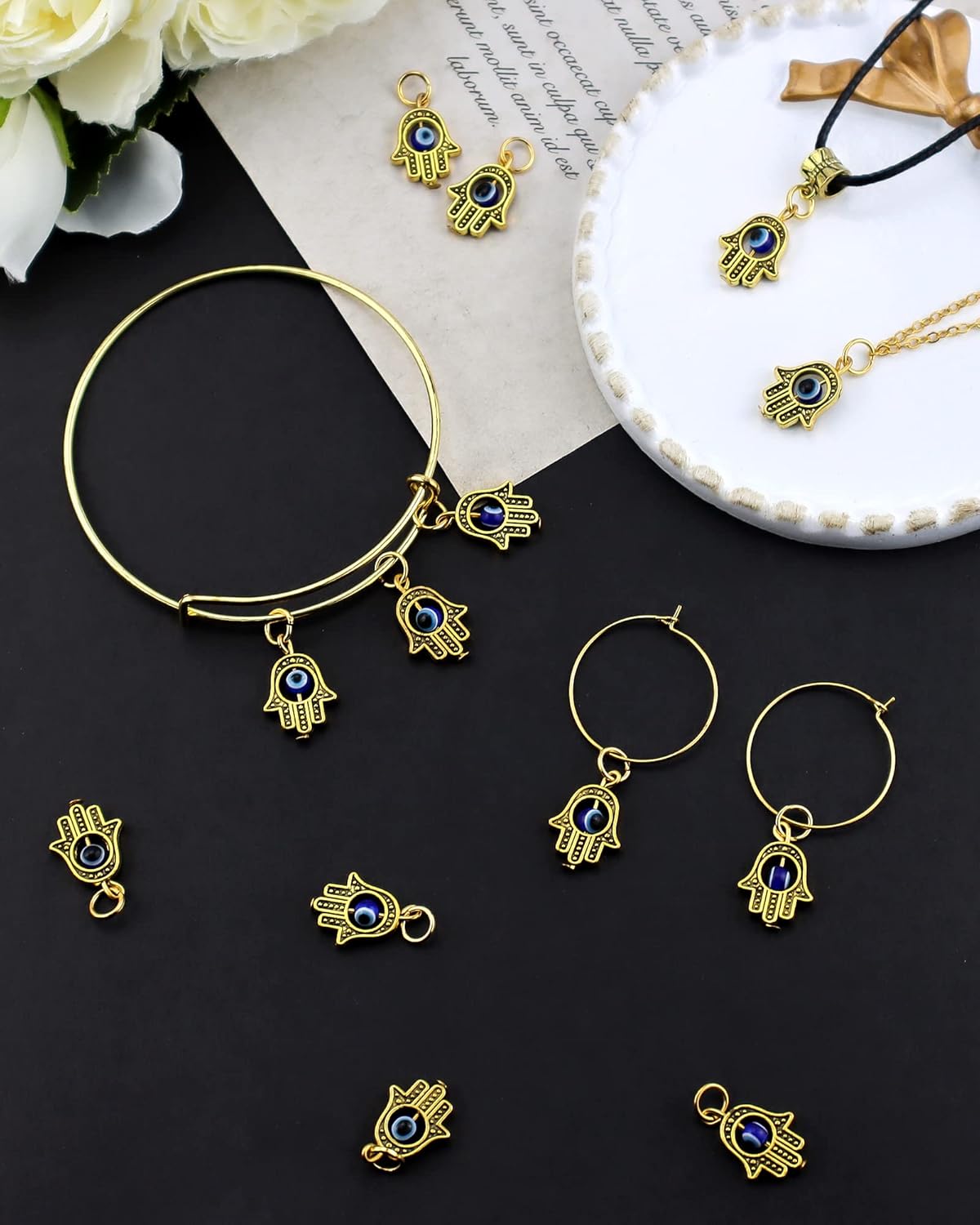 JIALEEY Hamsa Hand Charms 30PCS Antique Golden 'Evil Eye' Charms for Jewelry Making Findings DIY Necklace Bracelet - Image 6