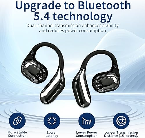 Miniatura 6 de Auriculares de oreja abierta, auriculares Bluetooth inalámbricos con micrófono, auriculares deportivos ultra cómodos con pantalla LED, sonido