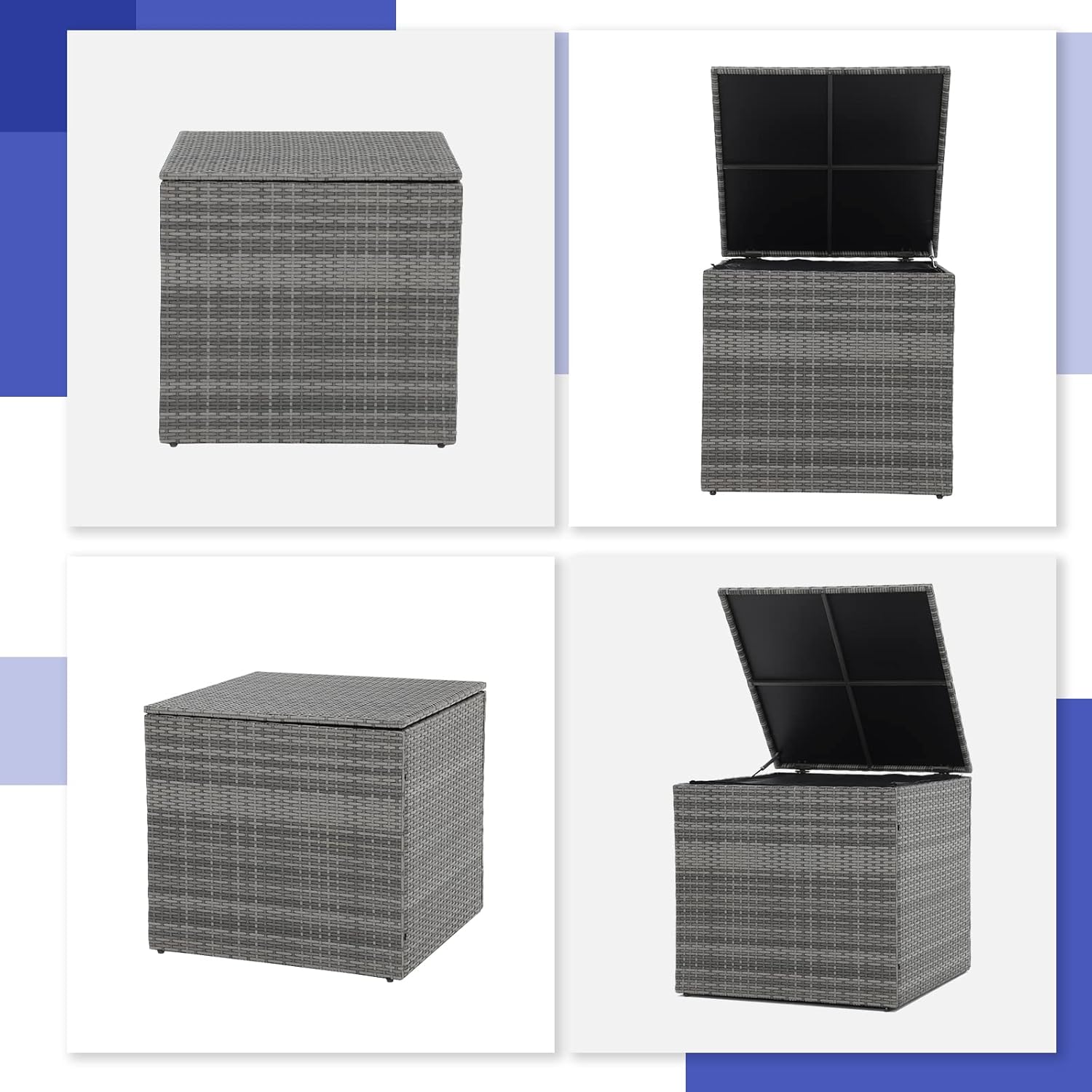 Patiorama 88 Gallon Wicker Deck Box, Indoor/Outdoor Storage Box for Patio Cushions and Gardening Tools - Resin Rattan Patio Cushion Storage Bin, Grey
