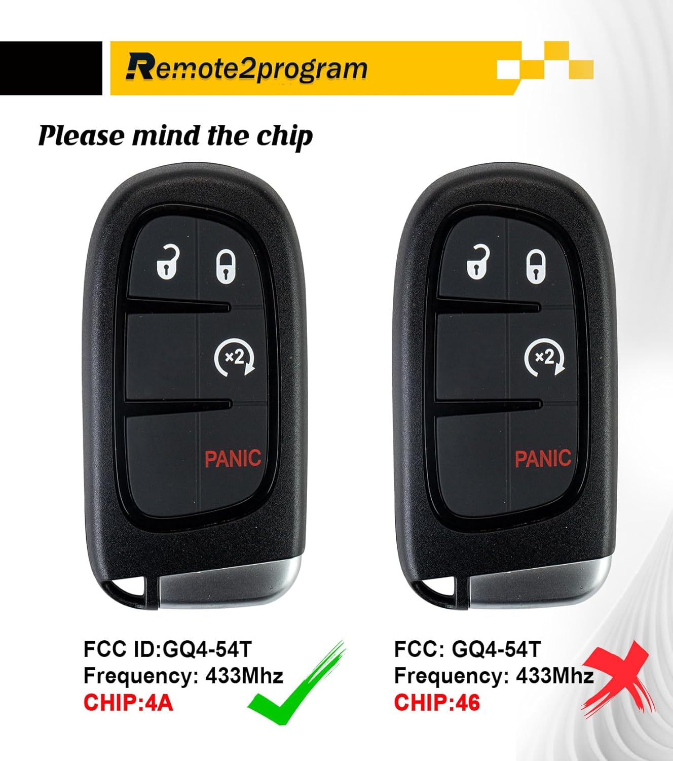 Smart Car Key Remote Control,Self Programmable AMD 12+8 Cable Adapter Replacement for 2018-2020 Jeep Cherokee with FCC: GQ4-54T (4 BUTTON/4A CHIP)