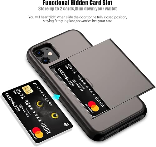 Miniatura 2 de Nvollnoe Funda para iPhone 11 con tarjetero resistente de doble capa protectora a prueba de golpes, ranura para tarjetas oculta, funda delgada tipo