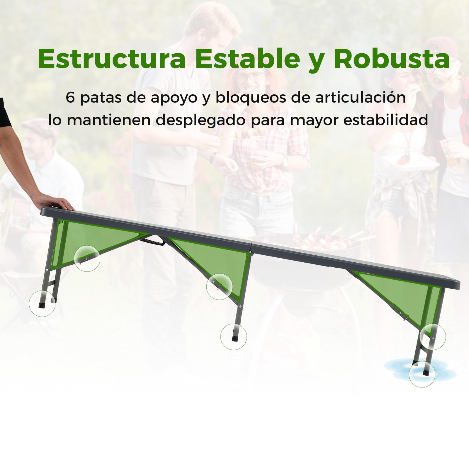 GOPLUS Banco Plegable Portátil para 4 Personas, Asiento Exterior Interior con Asa de Transporte, Banco Jardin Impermeable para Deportes Picnic Fiesta Camping Barbacoa (180x30x43 cm,Gris)